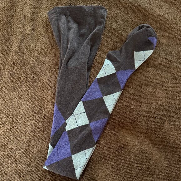 Vintage Me Moi Brown and Purple Argyle Footed Sweater Tights S/M - Picture 1 of 4